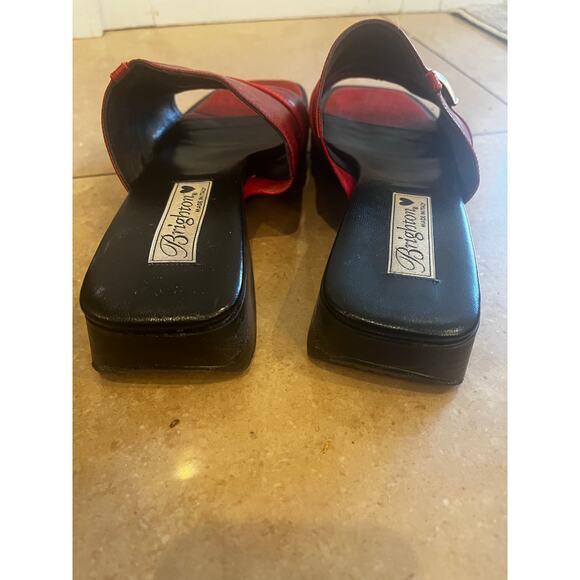 Brighton Leather Slide Sandal Women 8 Y2K Chunky Grunge Preppy Art to Wear Red - Picture 6 of 10